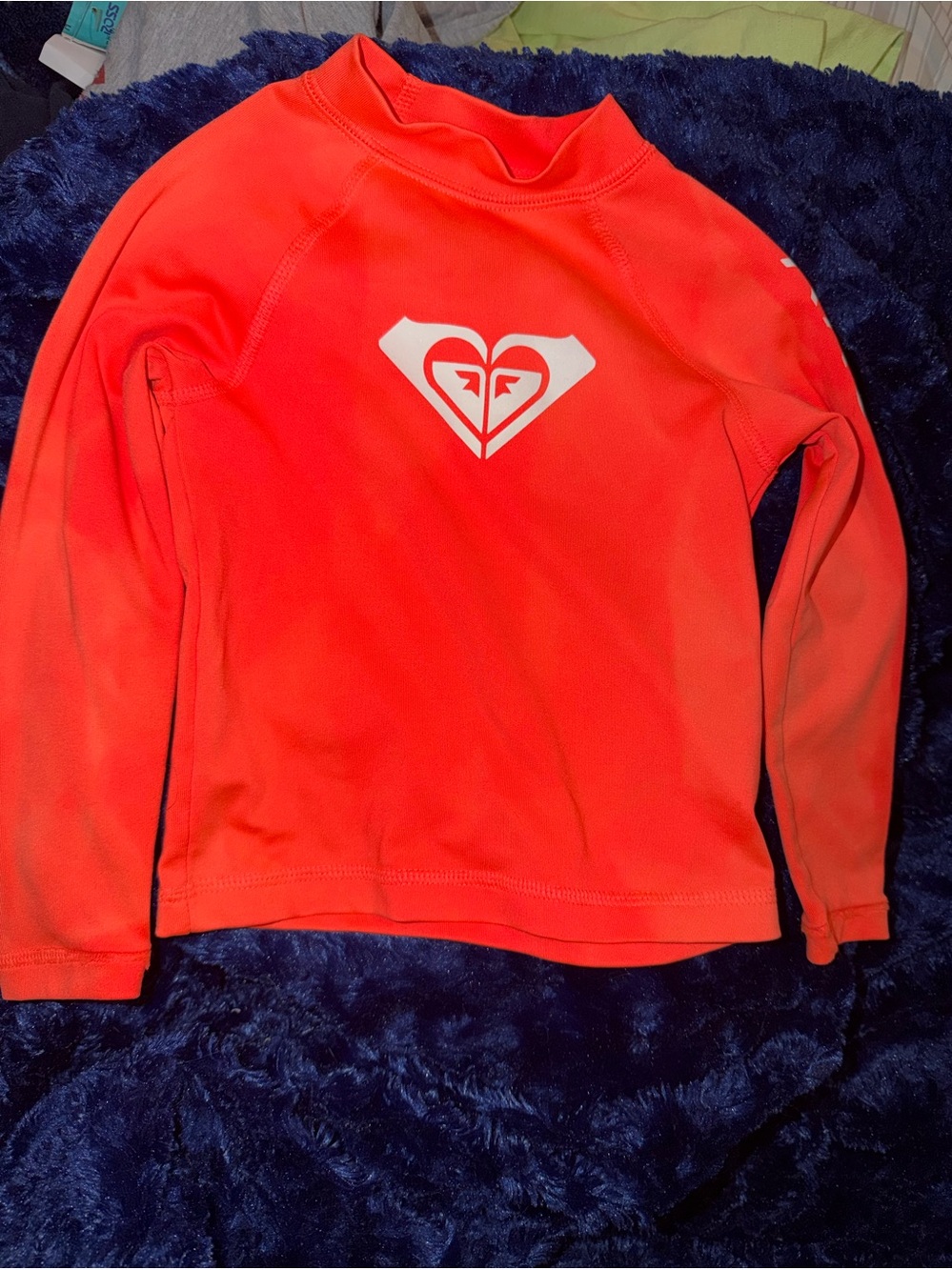 Girls Roxy size 3  Neon Coral Long-Sleeve Rash Guard with White Logo